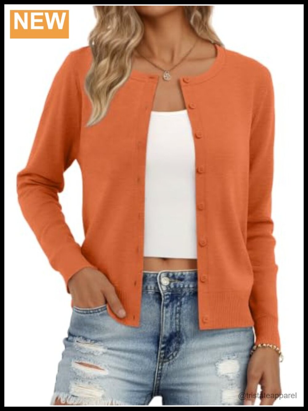 Women's Lightweight Knit Button Cardigan Crew Neck Long Sleeve